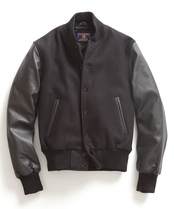 Todd Snyder x Champion Black Leather Letterman Jacket