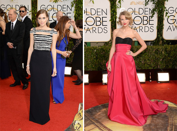Allison Williams in McQueen, Taylor Swift in Carolina Herrera Golden Globes 2014