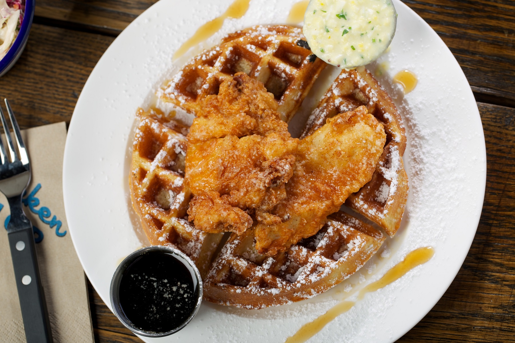 Soho House Chicago_Chicken Shop_Waffles Chicken Dish_photo credit is Dave Burk of Hedrich Blessing