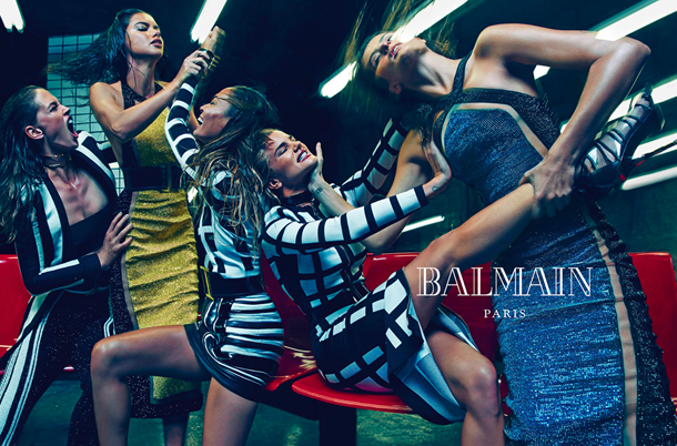 Adriana Lima, Joan Smalls, Rosie Huntington-Whiteley, Isabeli Fontana, and Crista Cober for Balmain Spring Summer 2015-3