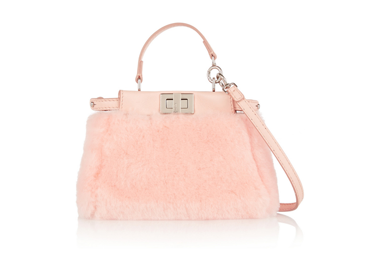 Fendi Peeakboo Micro Leather-Trimmed Shearling Shoulder Bag