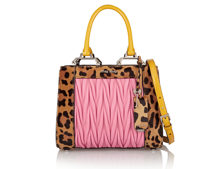 Miu Miu Double Handle Leopard-Print Leather Shoulder Bag