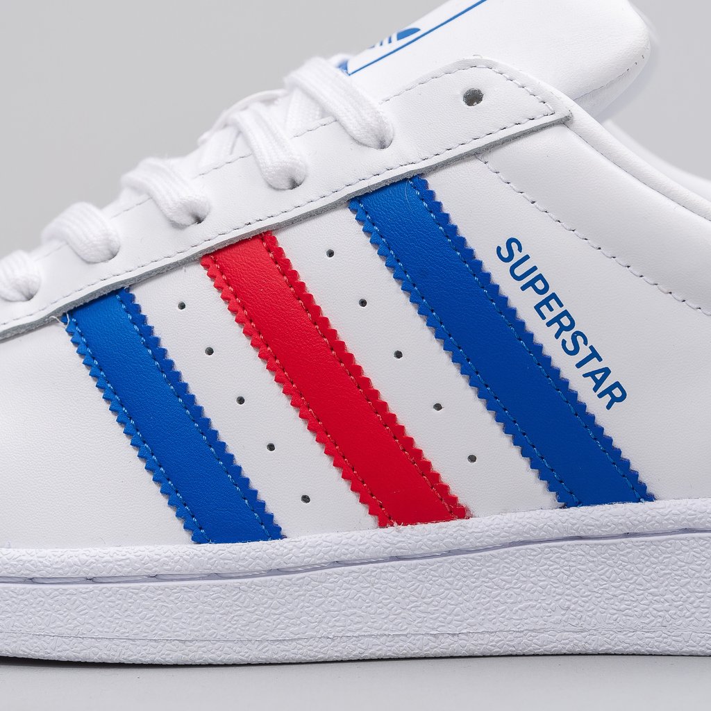 adidas white with red and blue stripes